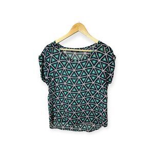 Papermoon Stitchfix Holden Scoop Neck Blouse Blue Geometric Women’s Small EUC